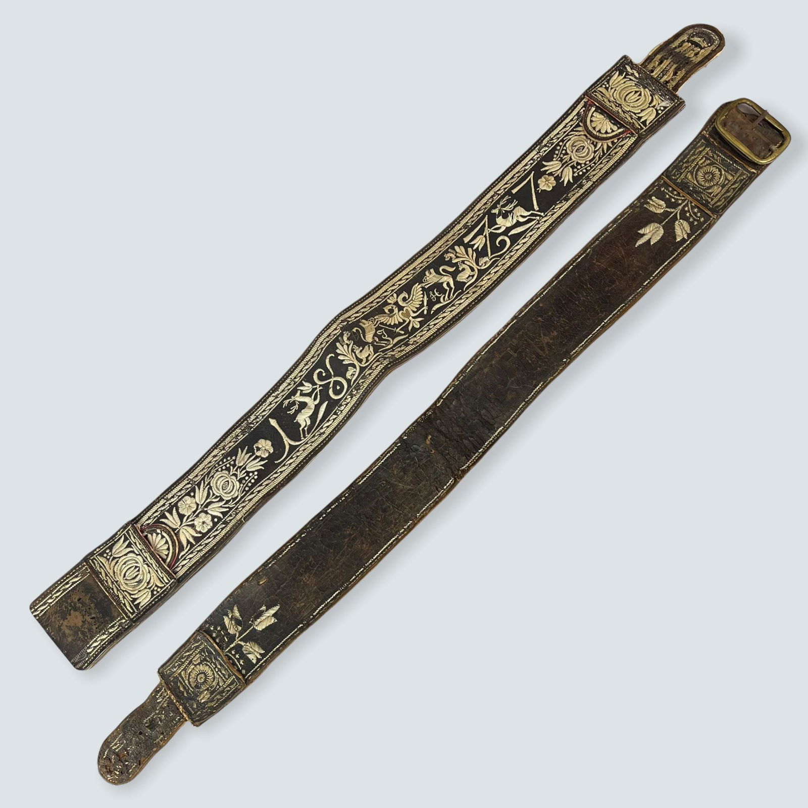 Pair of Early Quilled Leather Belts (1 of 3)