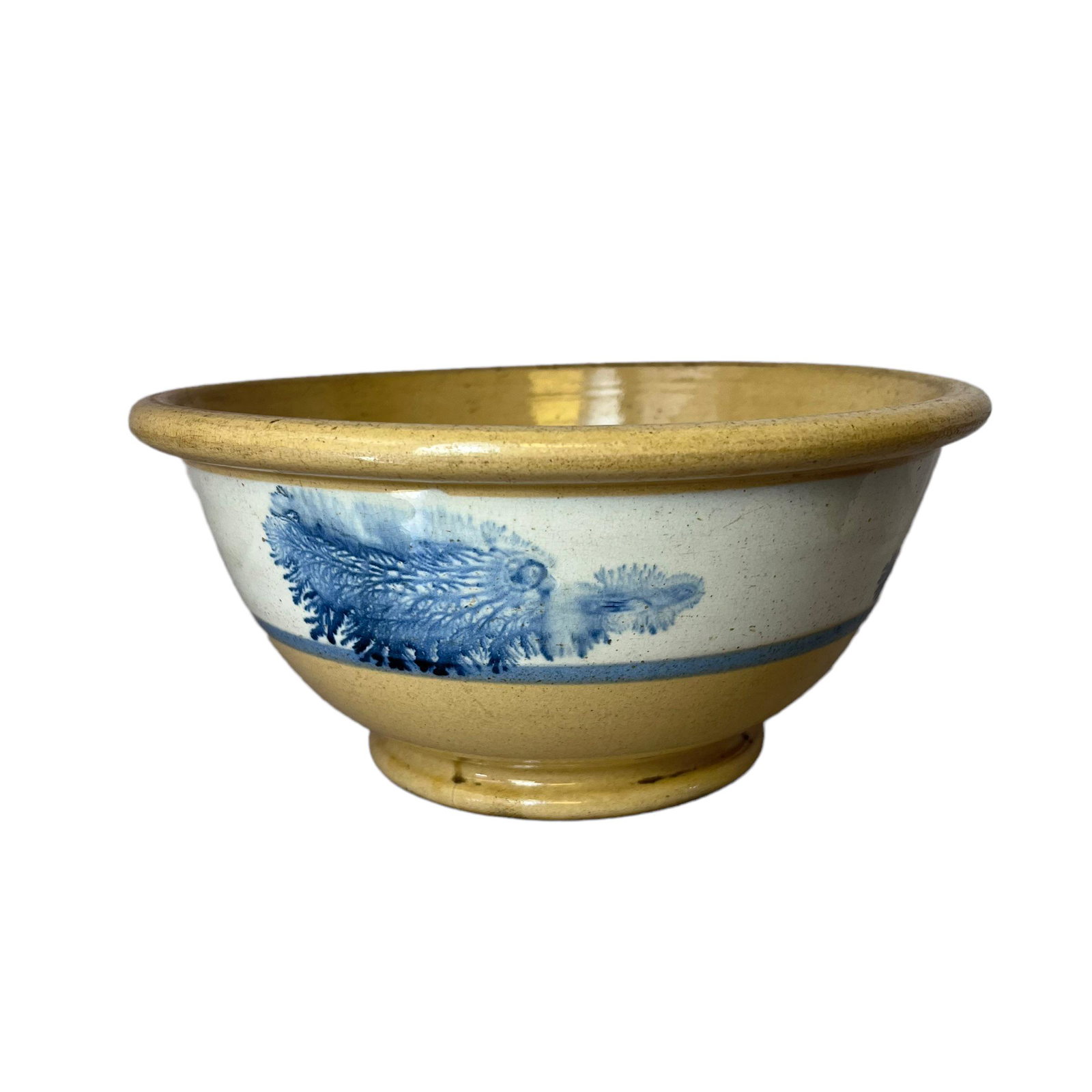 19th Century Mocha Seaweed Yellow Ware Bowl (1 of 2)