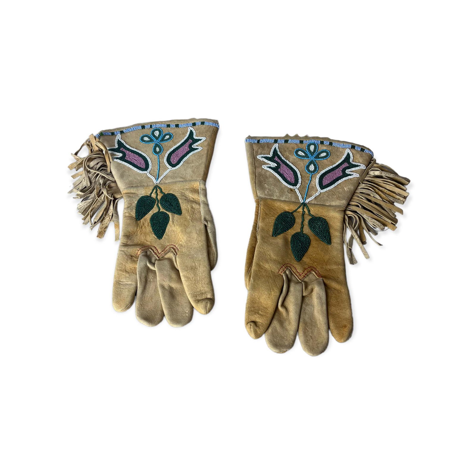 Dated 1909 Crow Beaded & Fringed Gauntlets (1 of 2)
