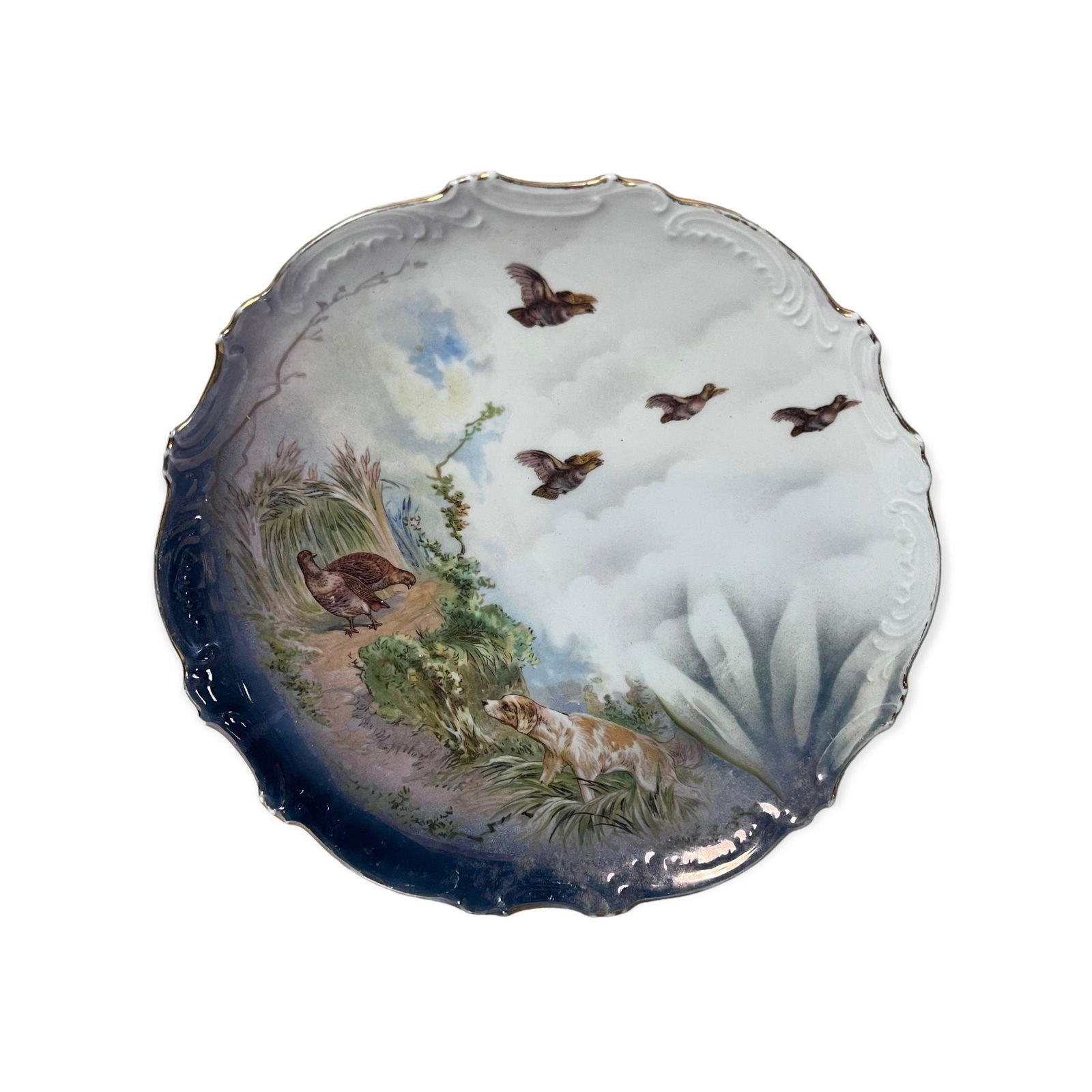 Antique German Decorated China Plate With Quail & Dog (1 of 1)