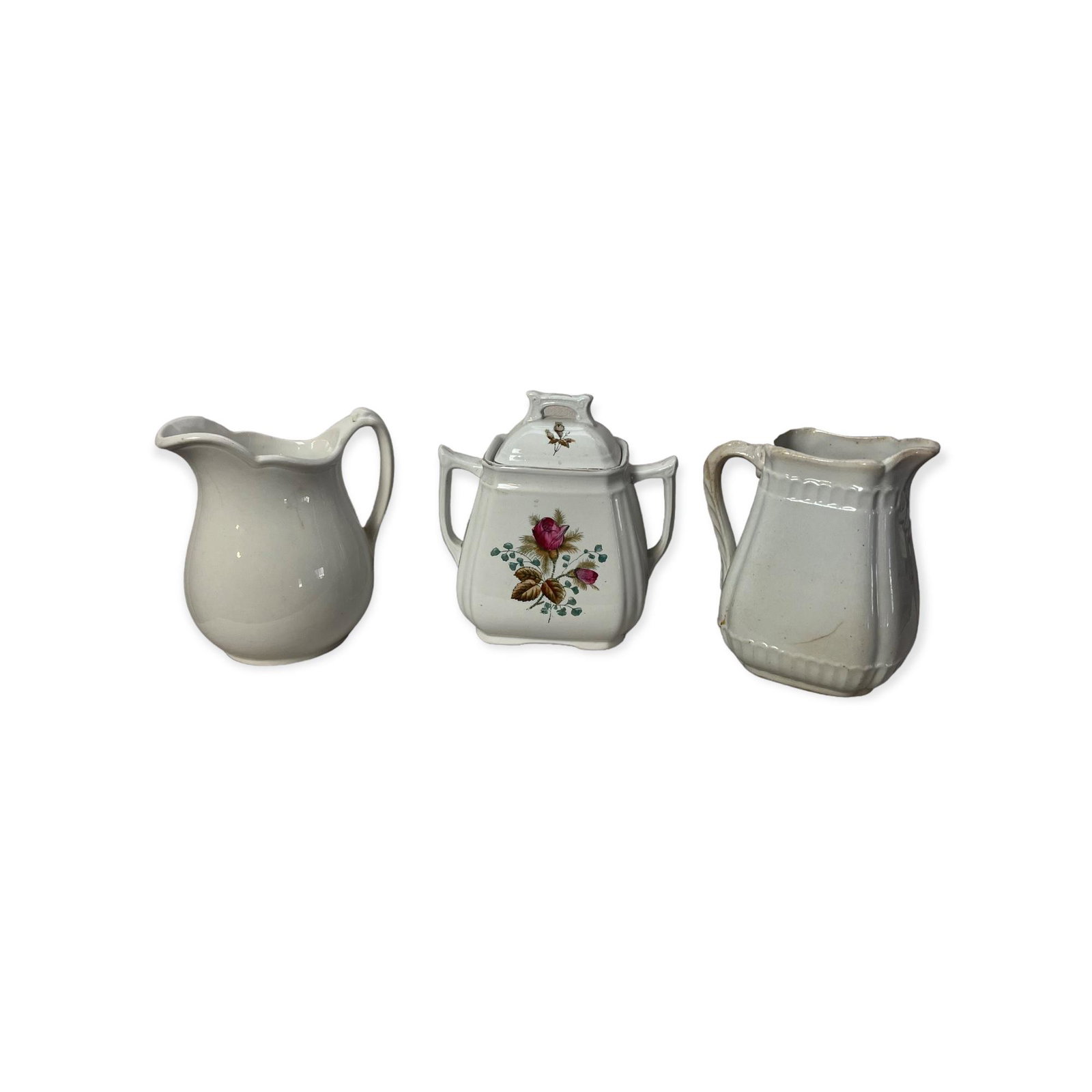 Alfred Meakin Covered Ironstone Sugar Along With Two Ironstone Milk Pitchers (1 of 2)