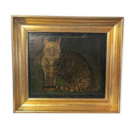 Great Early Primitive Cat Painting