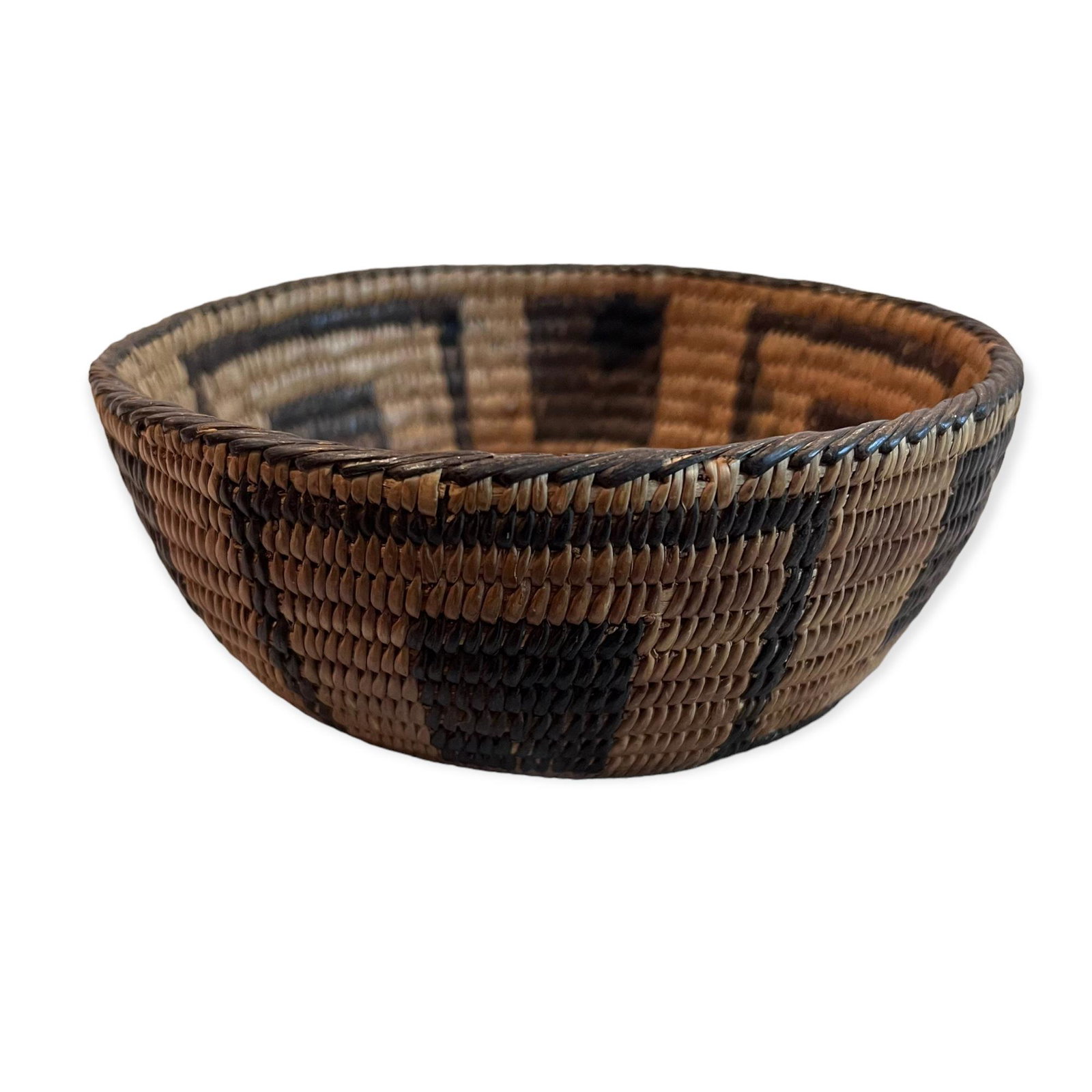Small 6 Inch Indian Basket: A small but very tight Indian basket 6” in diameter, with good age and a nice design.