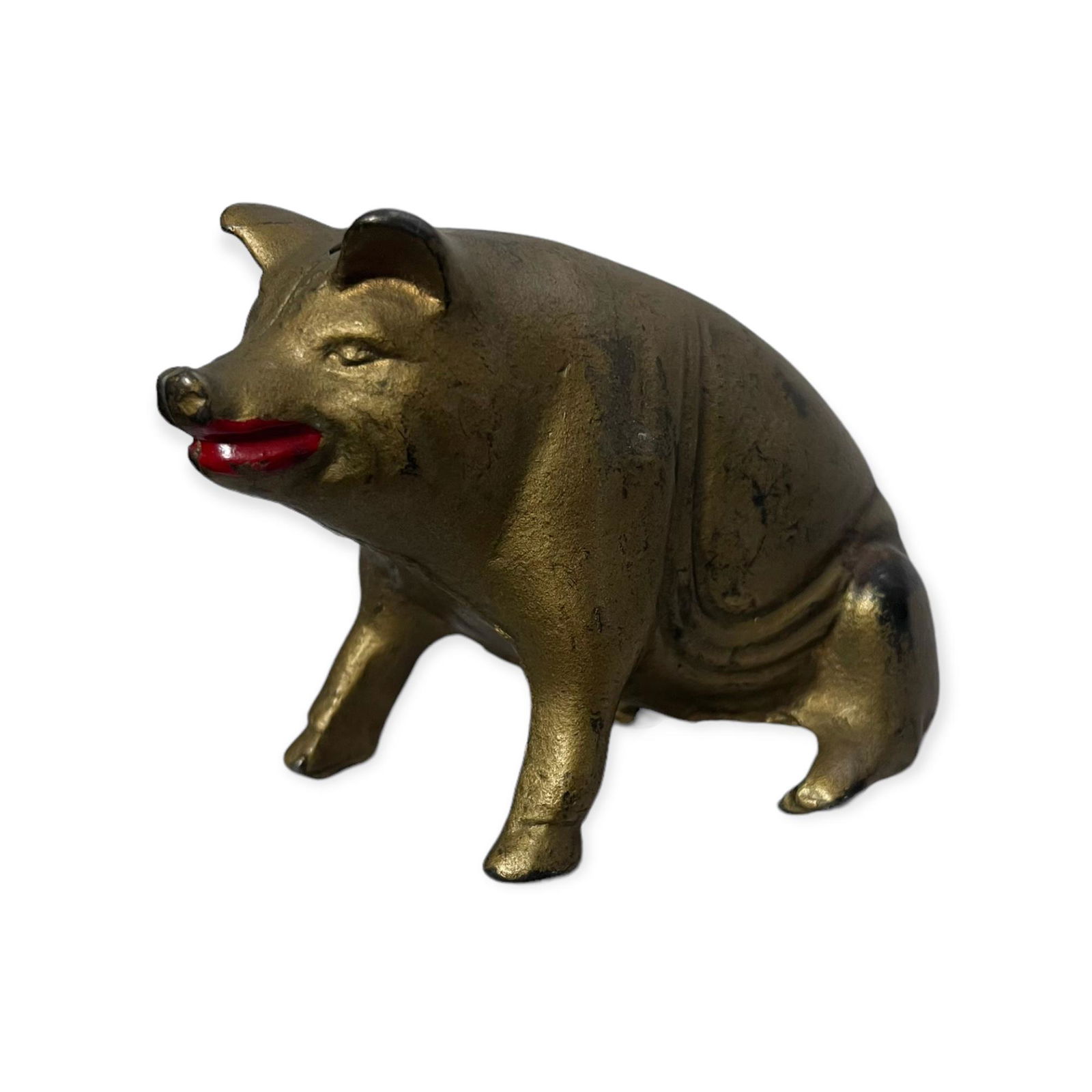 Original Cast Iron Sitting Pig Cast Iron Bank: Original cast iron sitting pig still bank. 5 inches long. Excellent original condition with old gold paint.