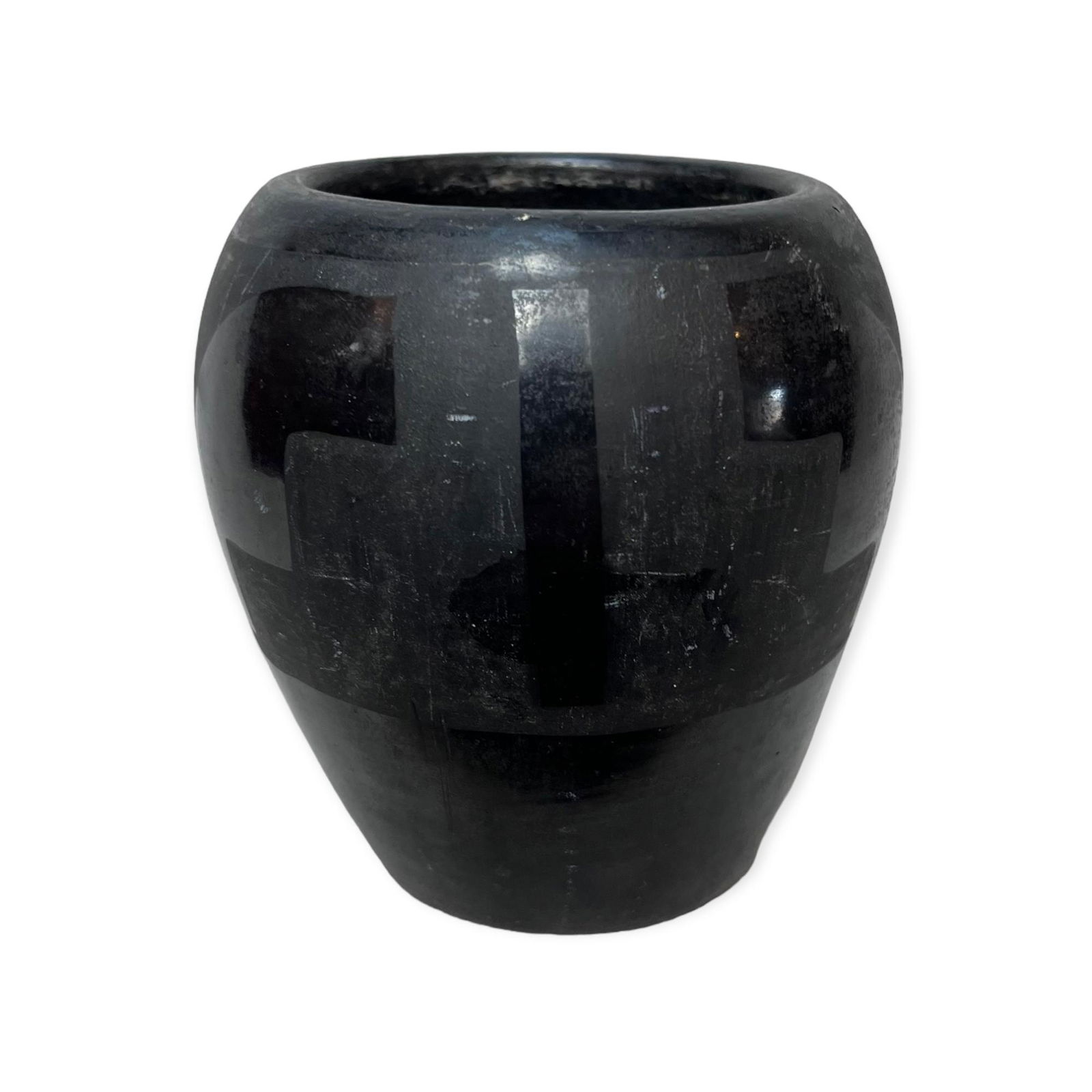 San Ildefonso Black On Black Pottery Vase: 4 1/4 inch signed San Ildefonso black on black pottery vase. Great condition