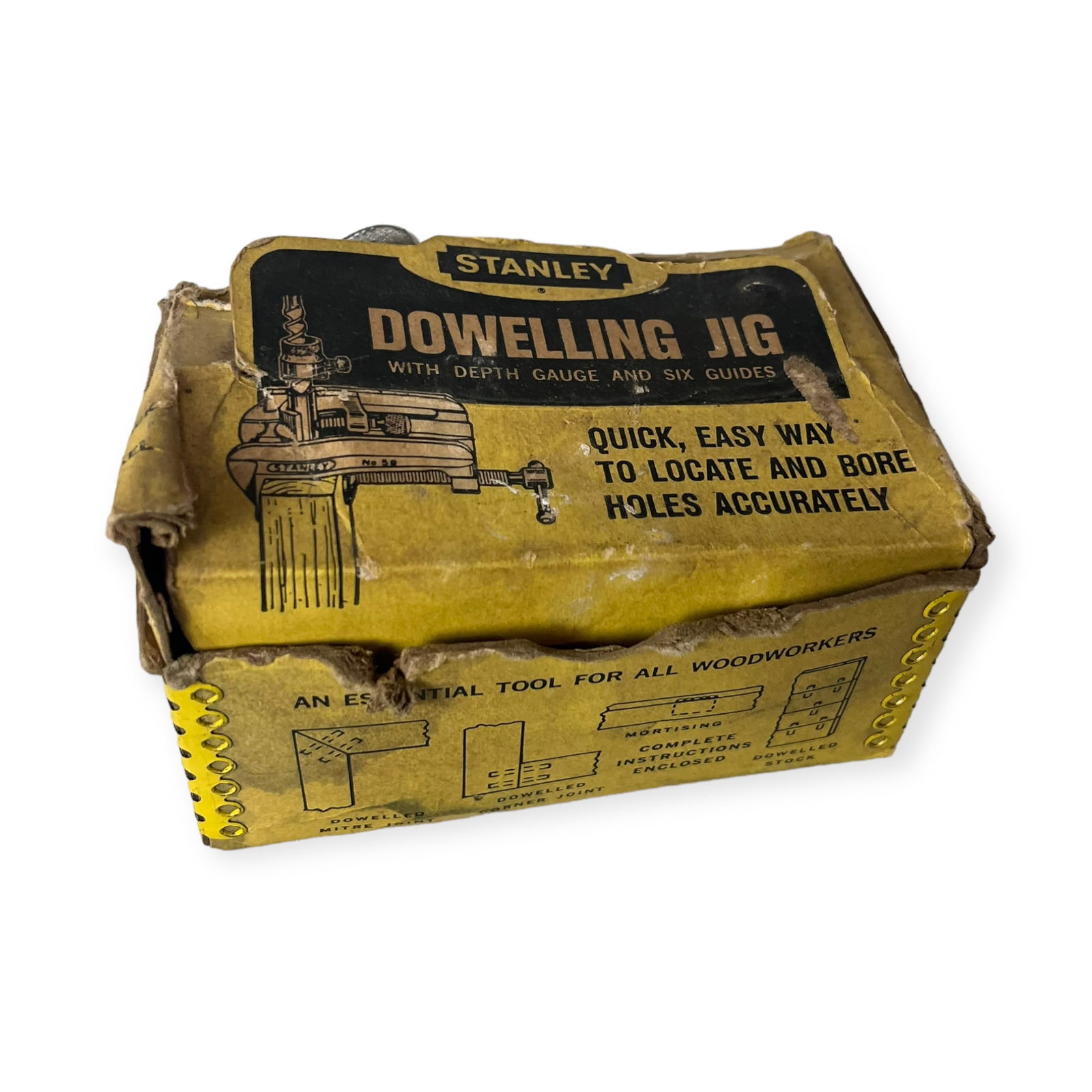 Stanley No. 59 Dowling Jig in Original Box: A nice Stanley No. 59 dowling jig with depth gauge and 6 guides. Come in original box [ cover torn but complete ]