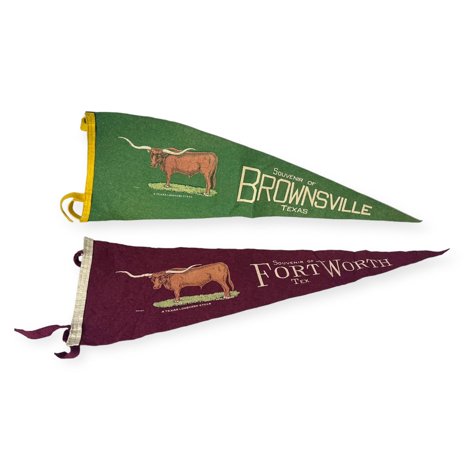 Vintage Pair of Texas Long Horn Felt Pennant Banners (1 of 1)