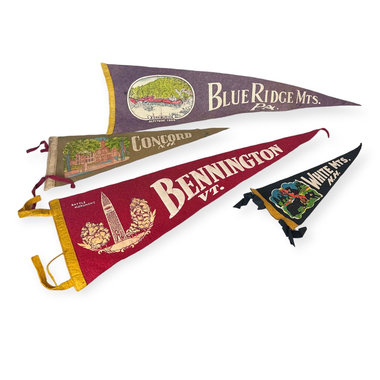 Vintage Lot of 4 Eastern States Related Pennants Banners (1 of 1)