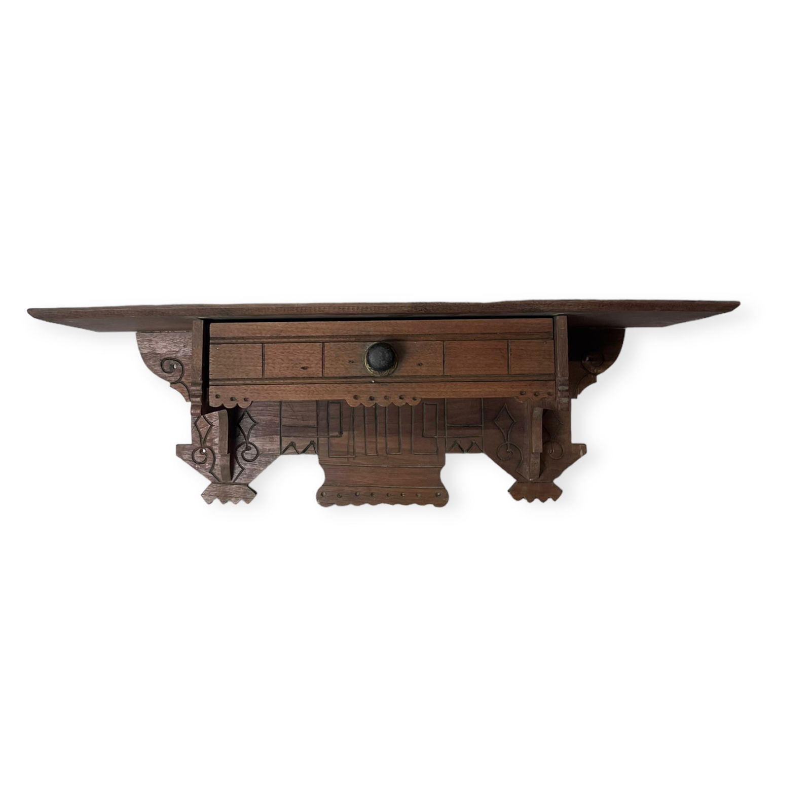 Clean 1890's Oak Eastlake Clock Shelf With Drawer (1 of 2)