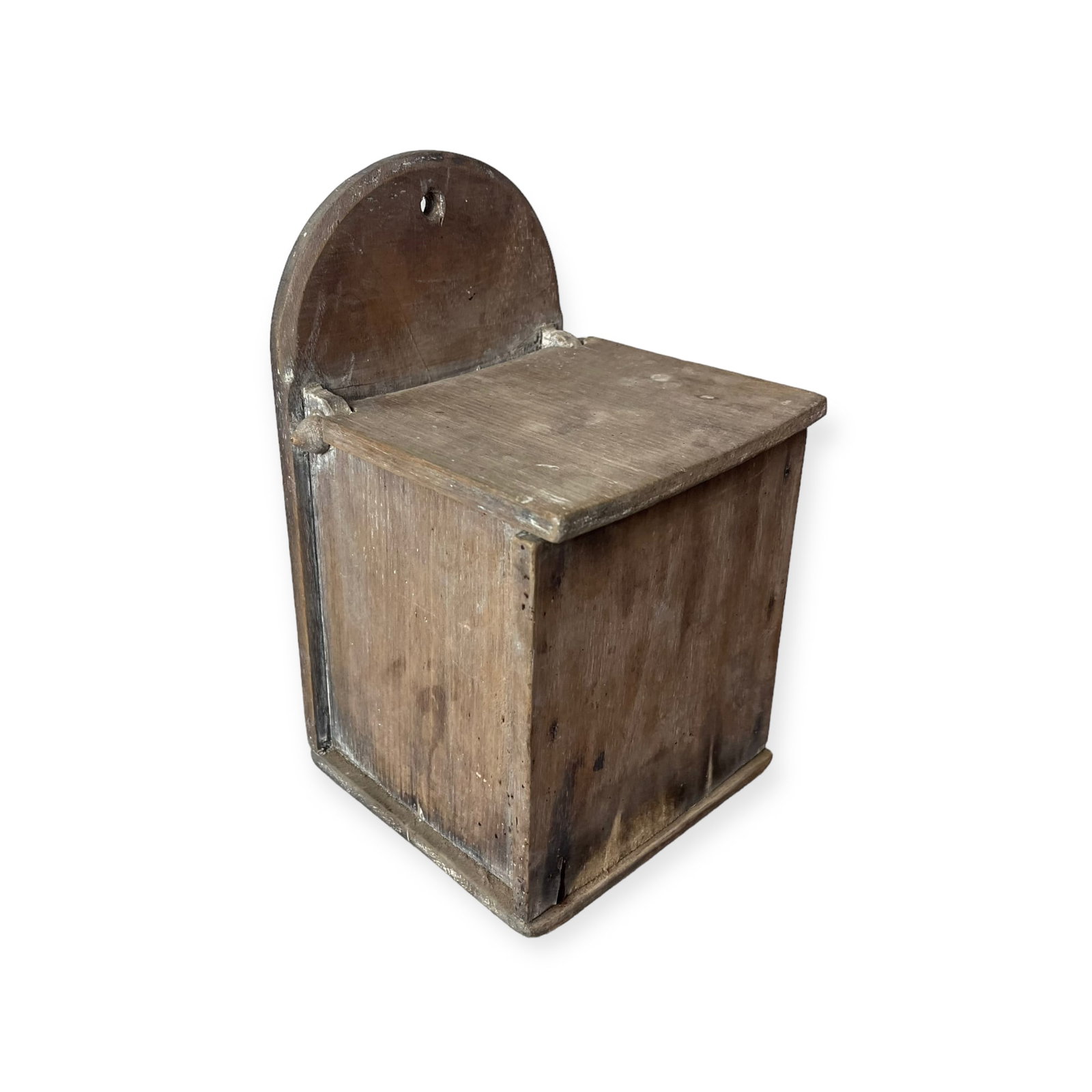 Country Vintage Wood Hanging Salt Box: Vintage wood hanging salt box. 5 1/2 x 5 1/2 x 9 tall. Complete in as found condition