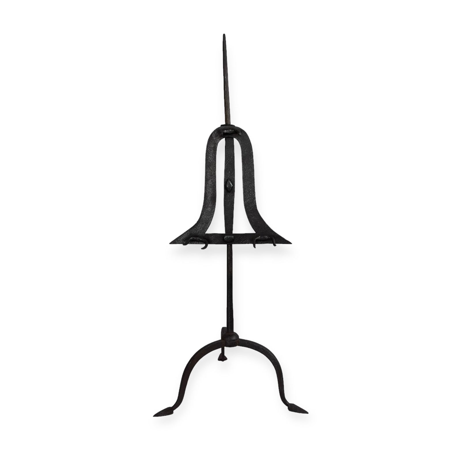 Early Wrought Iron Fireplace Rack on Tripod Base: An early wrought iron fireplace rack on tripod base. 26 1/2 inches tall. Excellent condition