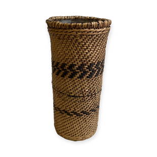 Native American Basketry Covered Jar: Measuring 6.5 inches in height. Excellent condition.