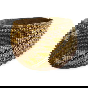 Northwest Coastal Open Basket (Hupa/Narok): Native American Basket measuring approx 3 x 4 inches in diameter.