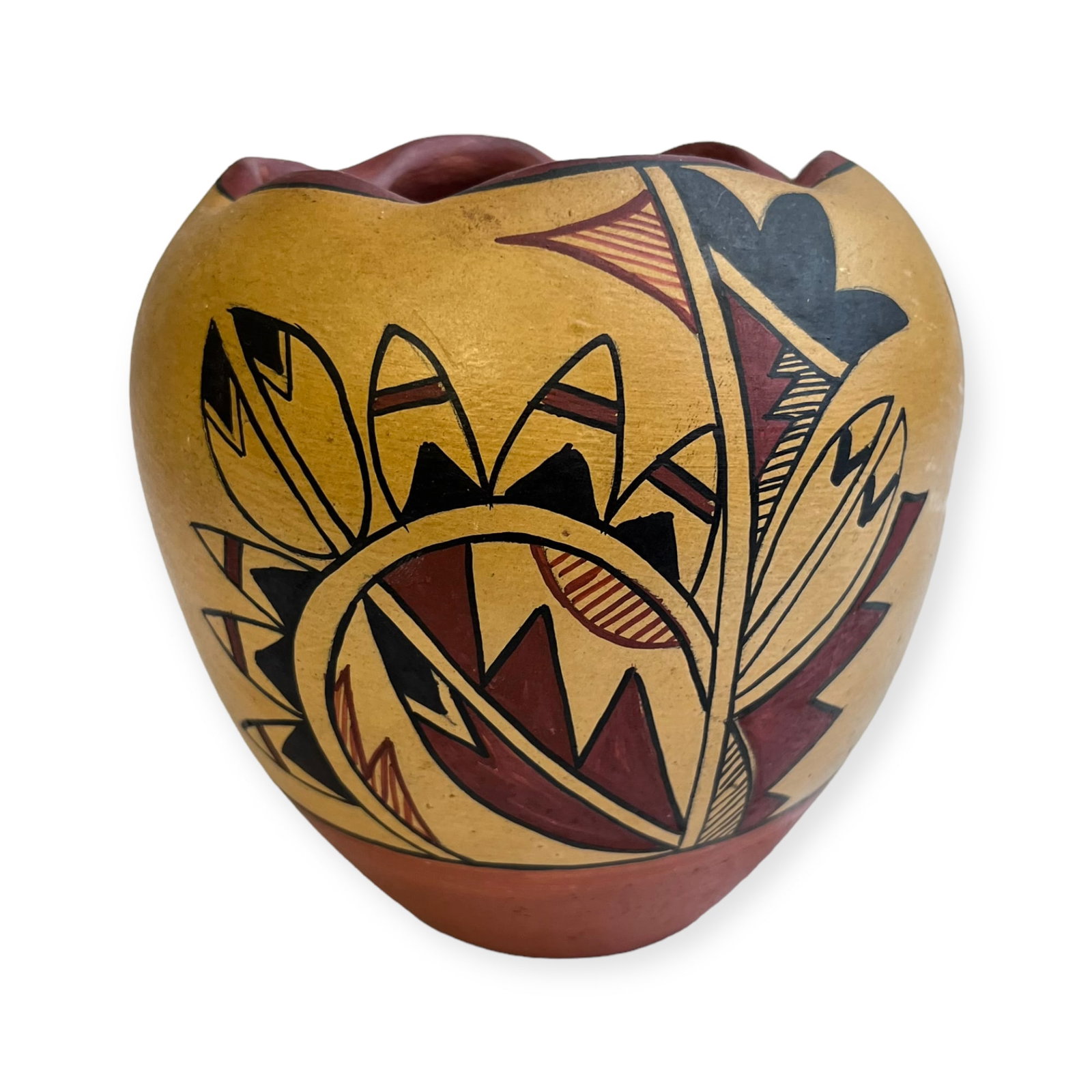 Hopi Pottery Olla: Clean vintage Hopi pottery olla. Crimped top rim. 5 1/2 x 5 1/2. Excellent color and original condition