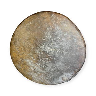 19th Century Plains Indian Drum: 19th century plains drum. Drum head has letters on the underside. Rare drum. Measures approx 20 inches in diameter out of round.