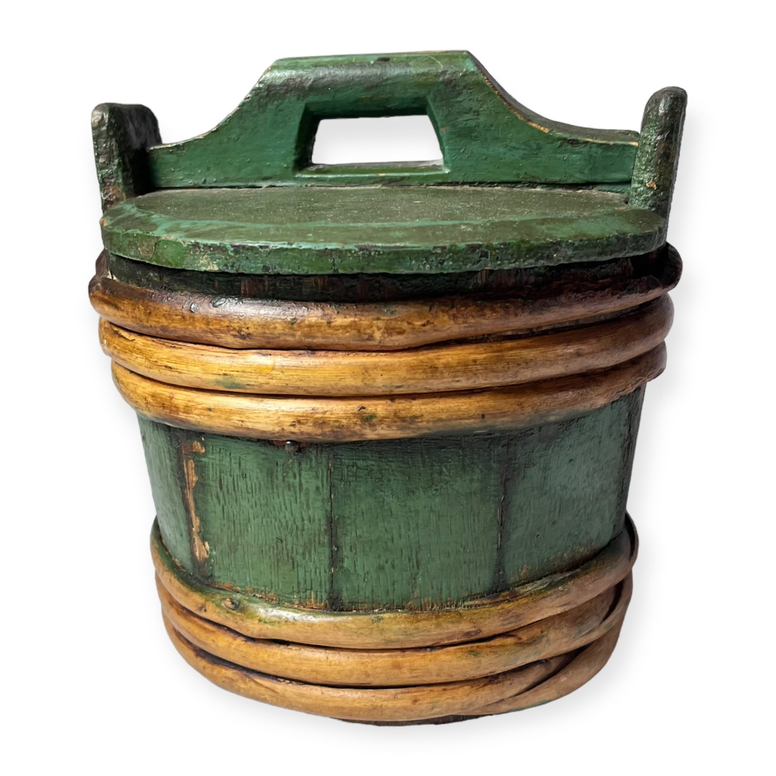 Mid 1800's Staved Banded Butter Tub in Original Paint (1 of 2)