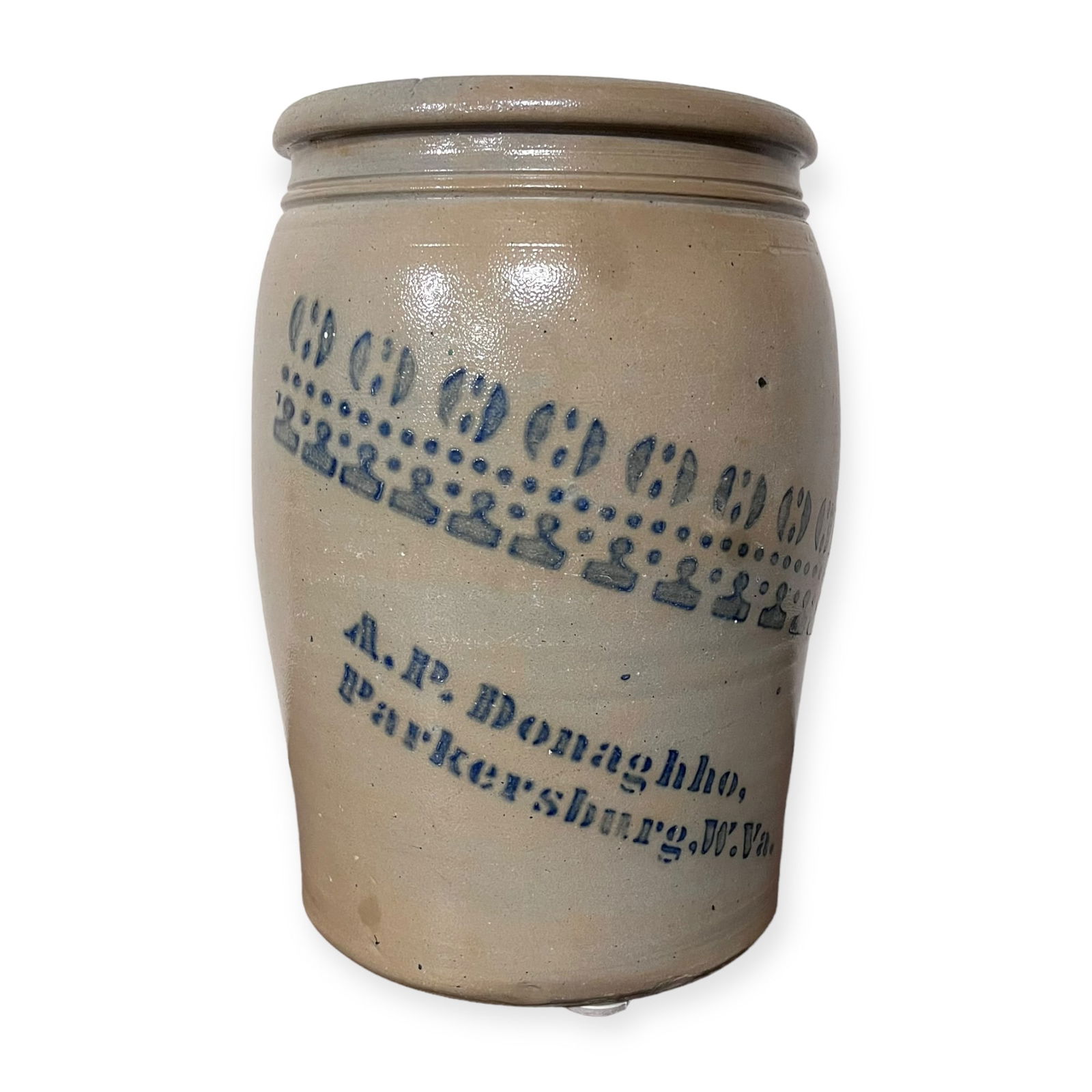 Excellent Stenciled A.P. Donaghho Salt-Glazed Jar (1 of 3)