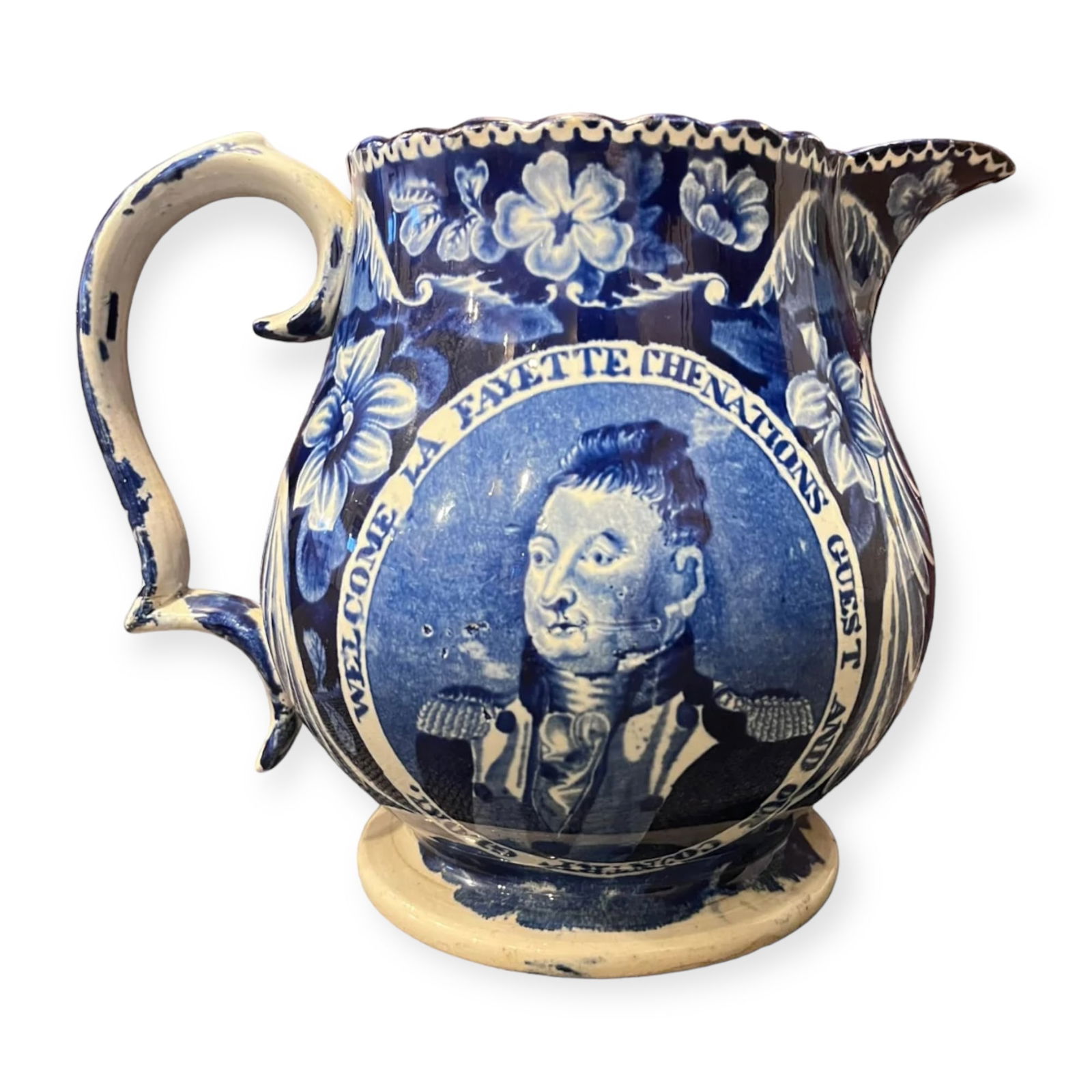 Rare Welcome Lafayette Historical Blue Pitcher by Joseph Stubbs (C. 1820-1840, Staffordshire, (1 of 4)