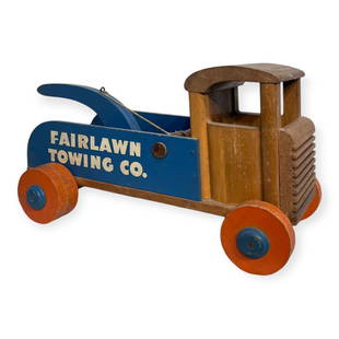 Rare 1940s Tick Tock Firestone Fairlawn Towing Co Wooden Toy: All wooden construction.