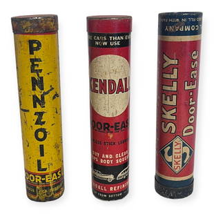 Collection of Door-Ease Cans: Pennzoil, Kendall, and Skelly door-easy cans. each measuring approx 4.5 inches tall.