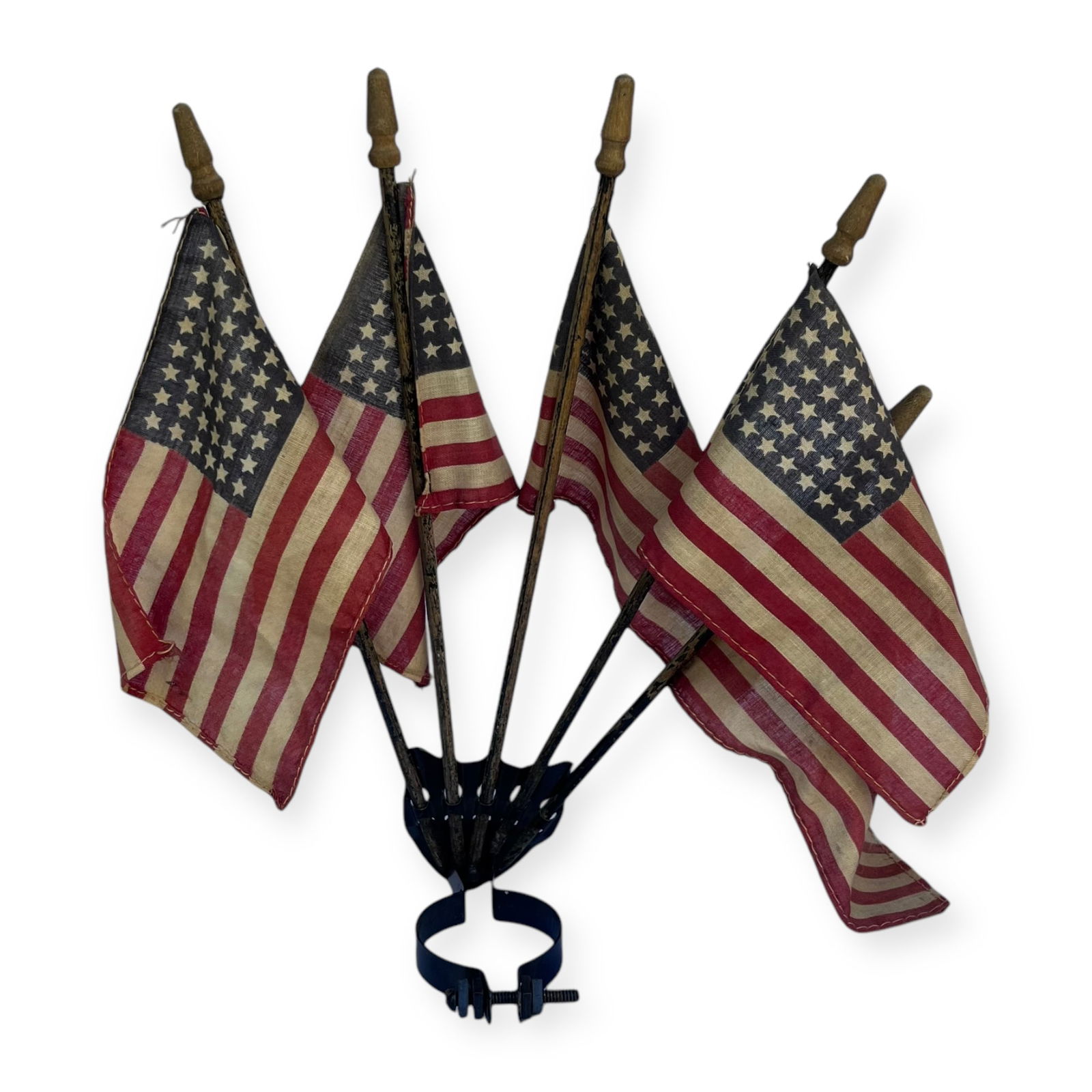 Neat Early Automobile hood Flag Holder With Flags: Nice original vintage automobile hood flag holder with the original flags. Complete and good