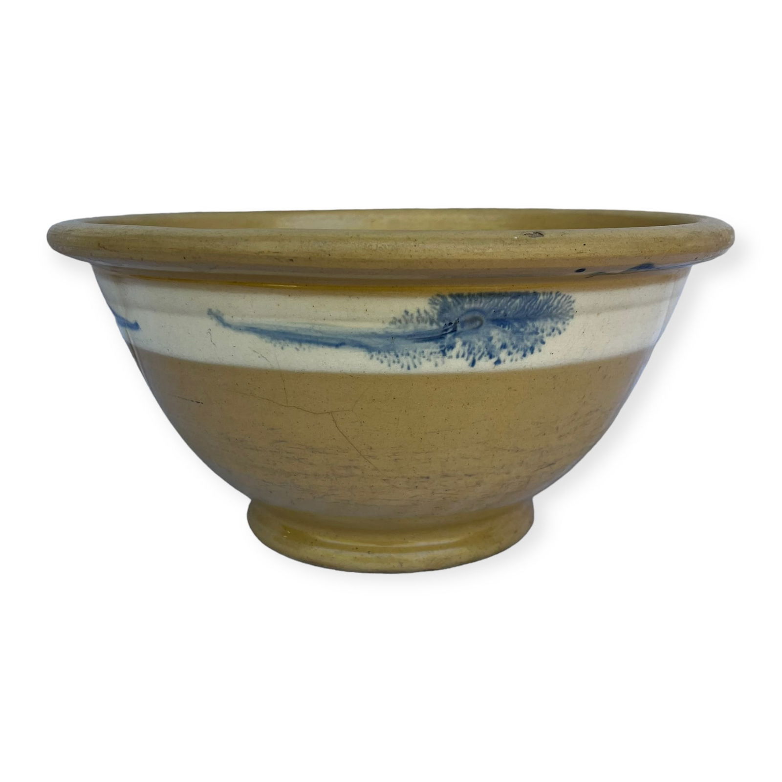 Early 11 1/2 Inch Yelloware Mocha Seaweed Pattern Mixing Bowl (1 of 2)