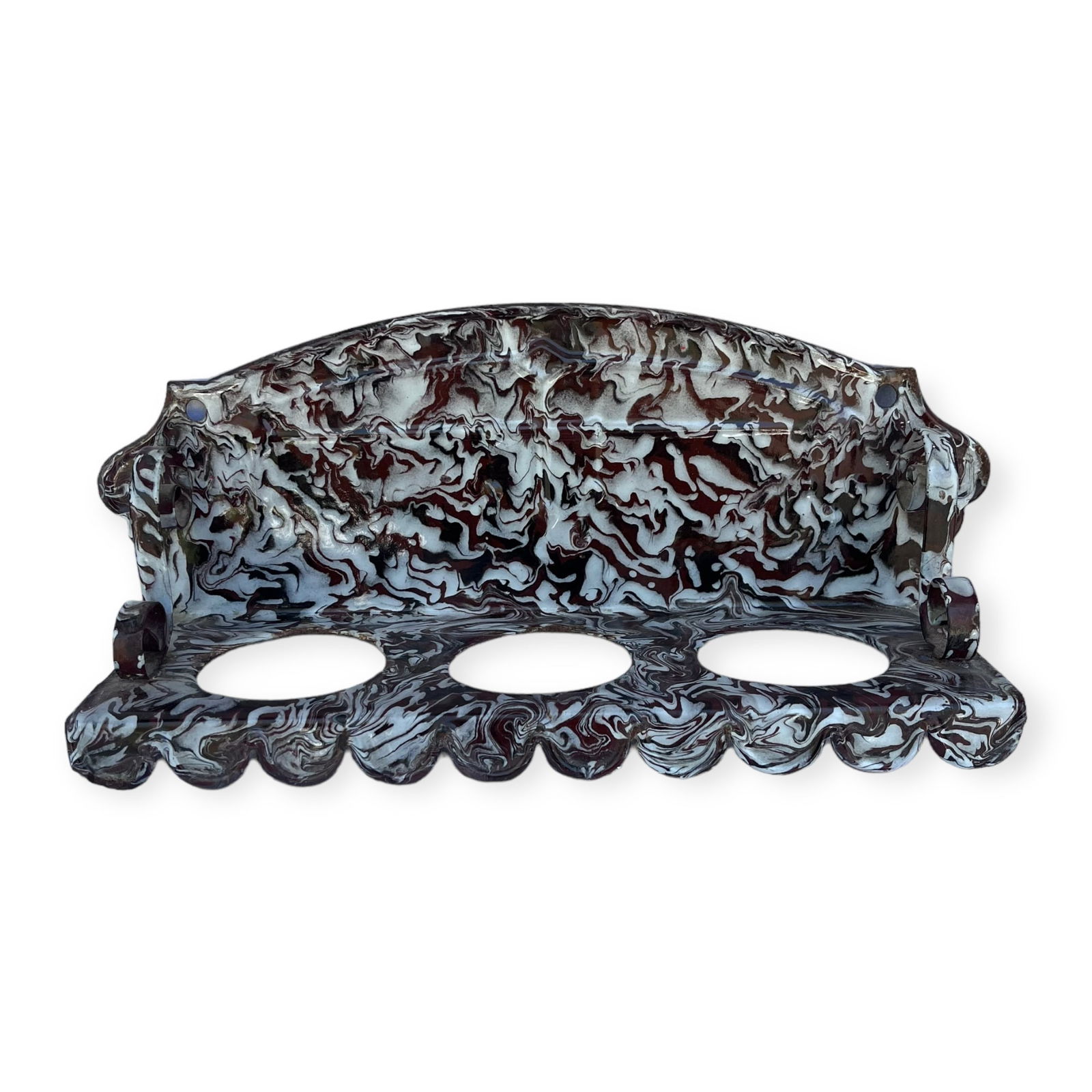 Rare Brown & White Enamelware Hanging Spice Jar Rack (1 of 1)