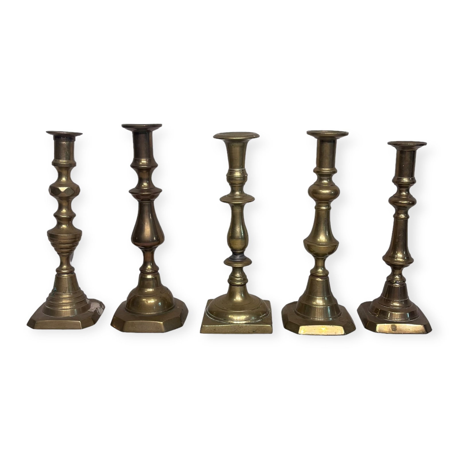 Five Early Brass Candlesticks (1 of 1)