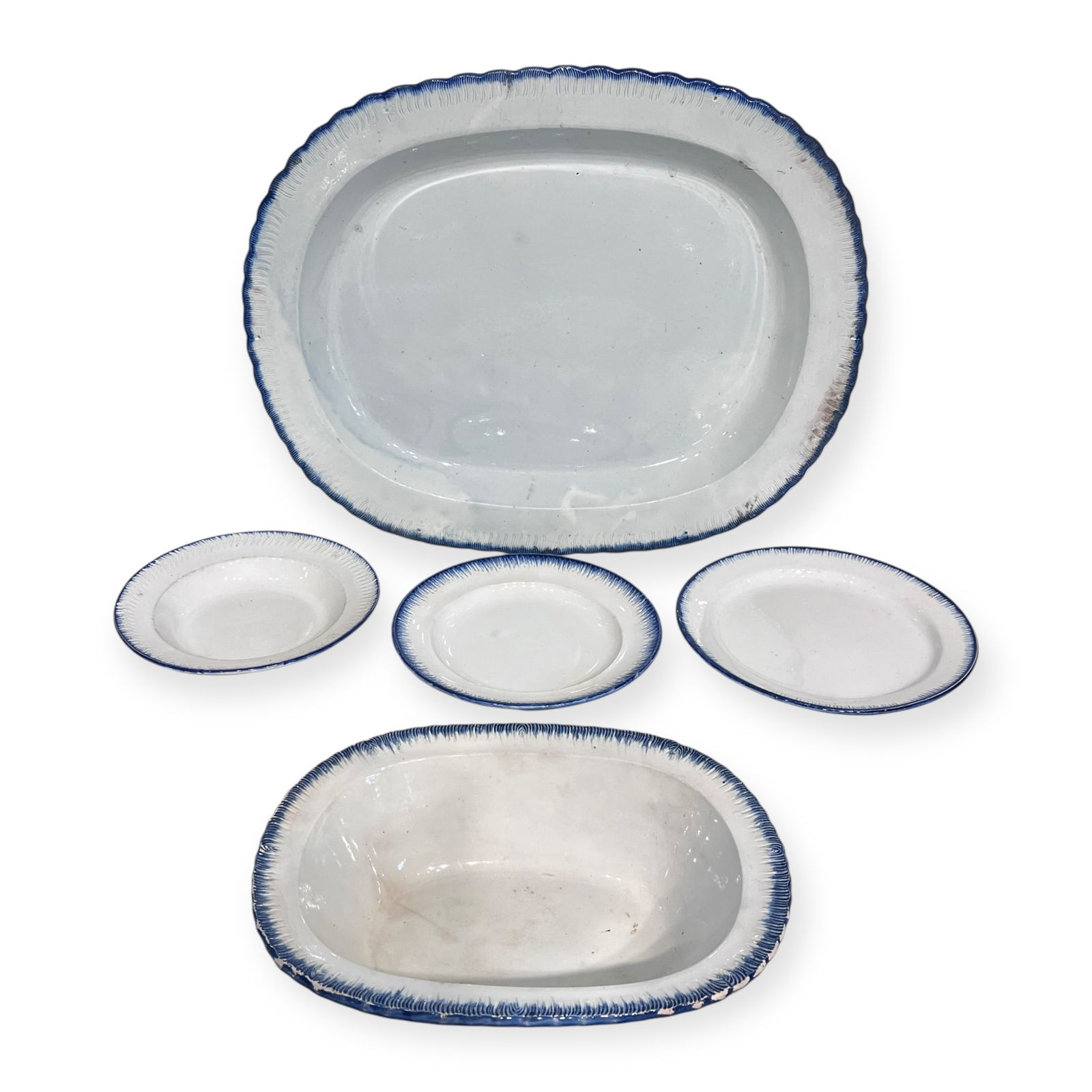 Five Pieces Early Featheredge Including Very Large 21 1/2 x 17 1/2 Inch Platter (1 of 1)