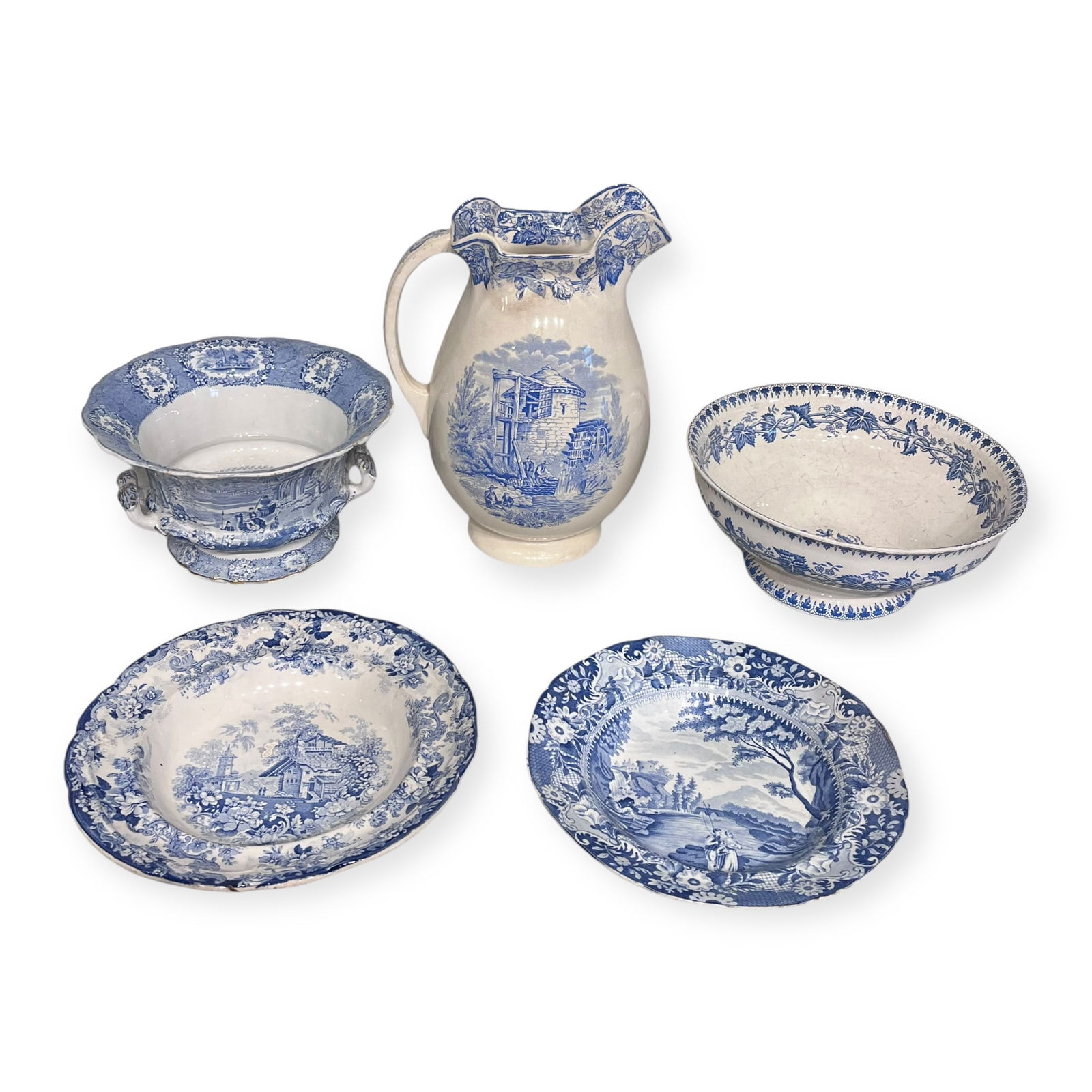 Five Large Pieces Of 19th Century Blue Transferware Porcelain (1 of 1)
