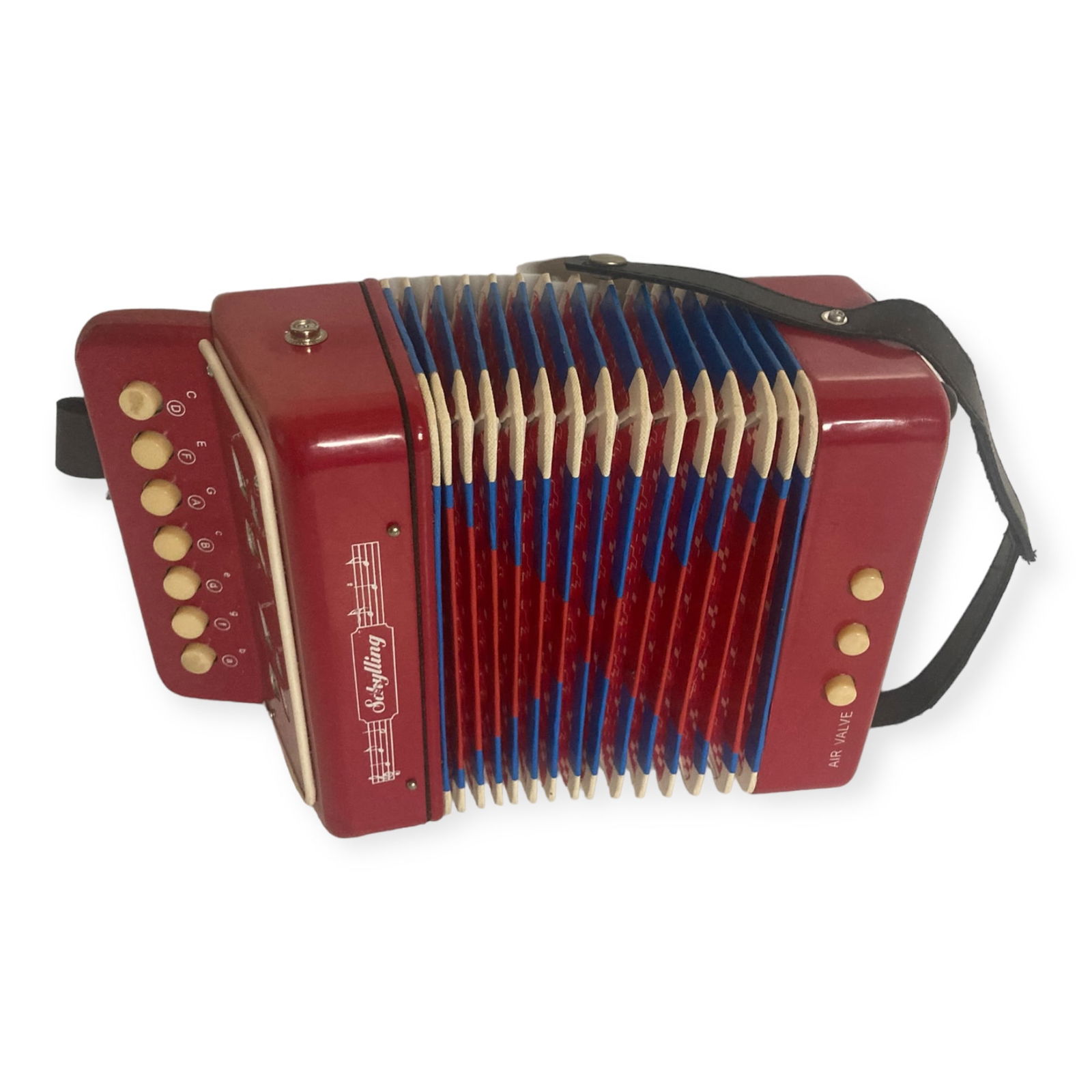 Schylling Air Valve Toy Accordion: Schylling Air Valve Toy Accordion. Bellows are good. Works fine. 7 x 7 x 4. Excellent