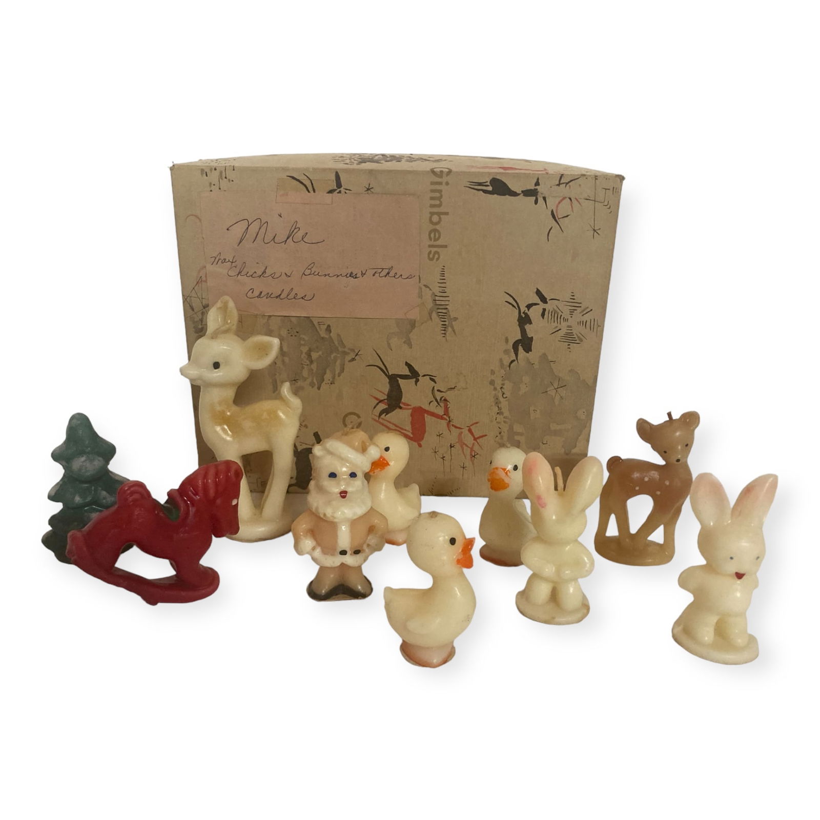 Box Of Vintage Figural Candles Santa Claus Deer Ducks Rabbit Etc. (1 of 2)