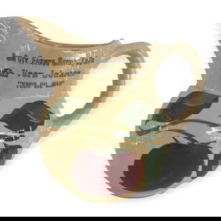 Original Watts NO. 15 Advertising Apple Pitcher: Good original Wattsware No.15 advertising pitcher. Apple design. Dane City. Farmco Service Co-O Vern Johnson " Your Oil Man ". Excellent color and condition