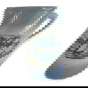 Blue & White Stoneware Dutch Boy And Girl Pitcher: Vintage 9 1/2 inch Dutch boy and girl blue & white stoneware crockery pitcher. Very good condition with only a couple of very minor nicks at bottom edge. Good color