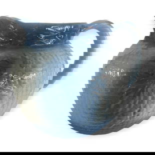 Blue & White Stoneware Daisy Pitcher: Vintage blue & white stoneware crockery bulbous daisy pitcher. Strong design and co0lor. 6 1/2 inches tall. Excellent original condition