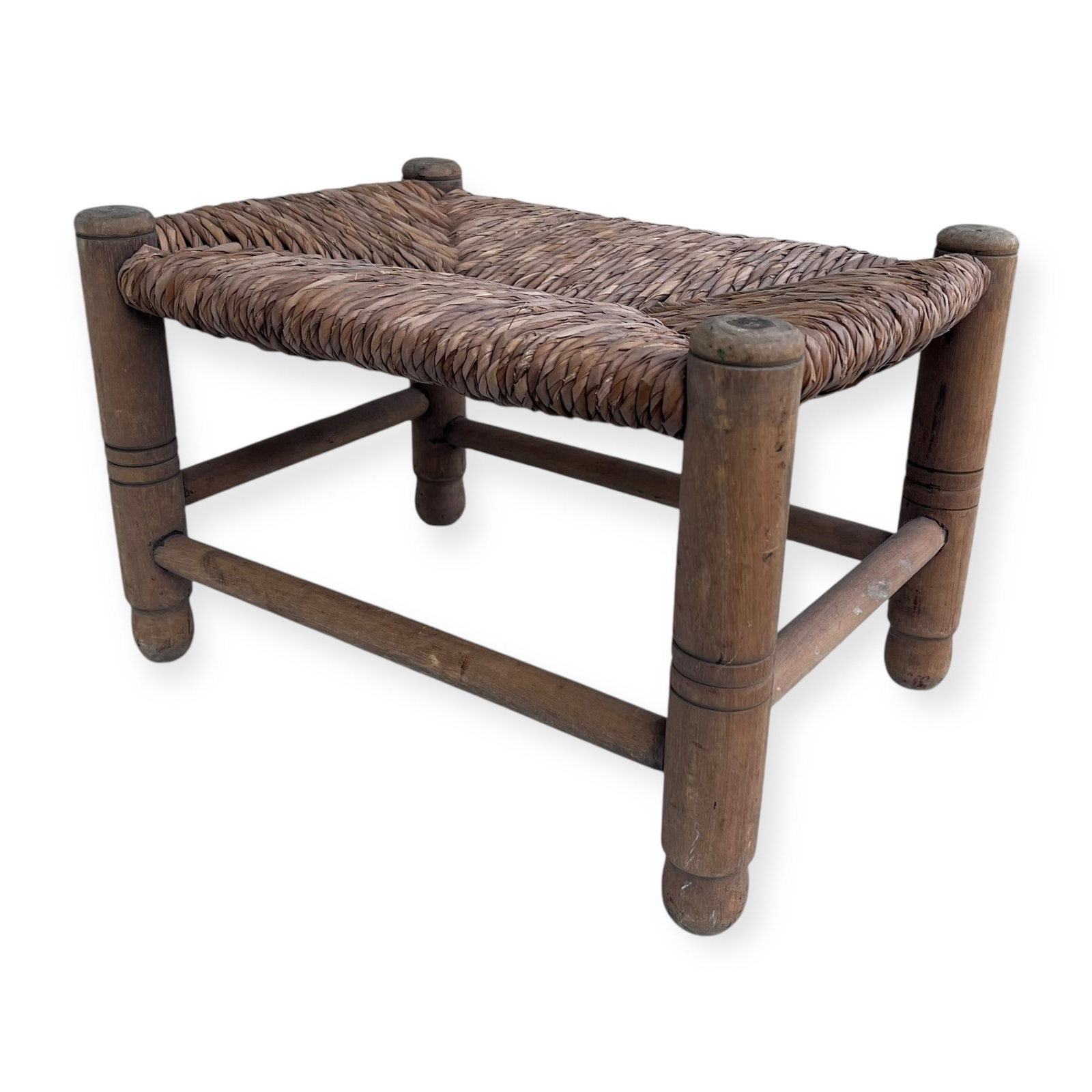 Wicker Stool: Measuring approx 17 x 12 x 11 inches. Turned feet.