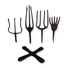 Group of 4 Smaller Fishing Spears & Iron Cross Piece