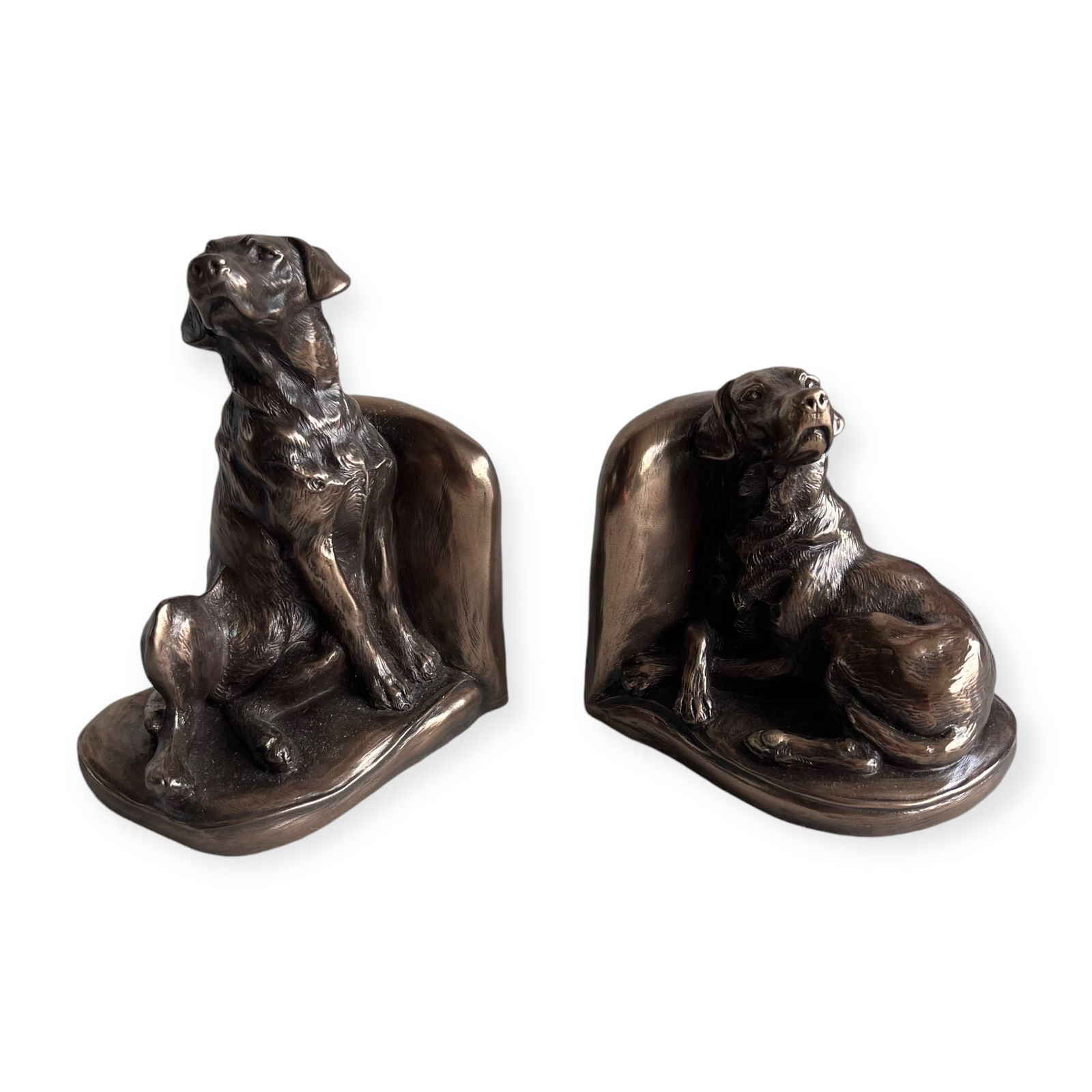 Pair of Cast Bookends of Dogs: Neat pair of bookends, likely bronze cast. Measure approx 5 inches and 3.5 inches tall.