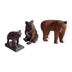 3 Wooden Bear Carvings