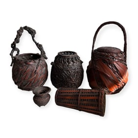 Group of 5 Asian Baskets