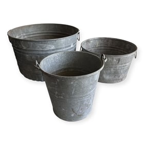 3 Galvanized Tin Garden Buckets