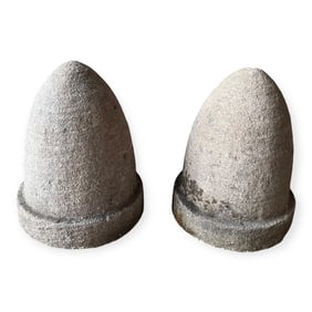 Pair of Carved Stone Bullet Shaped Garden Ornaments
