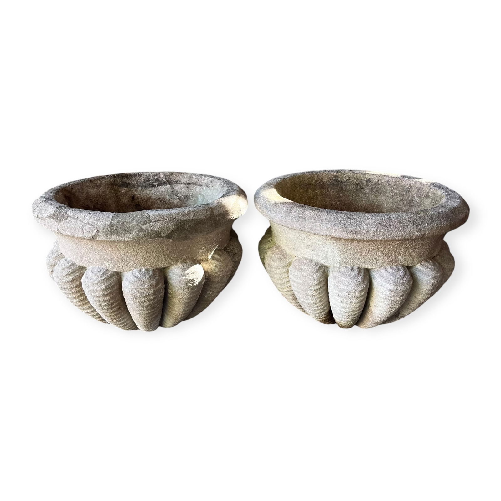 Pair of Carved Stone Garden Planters (1 of 2)