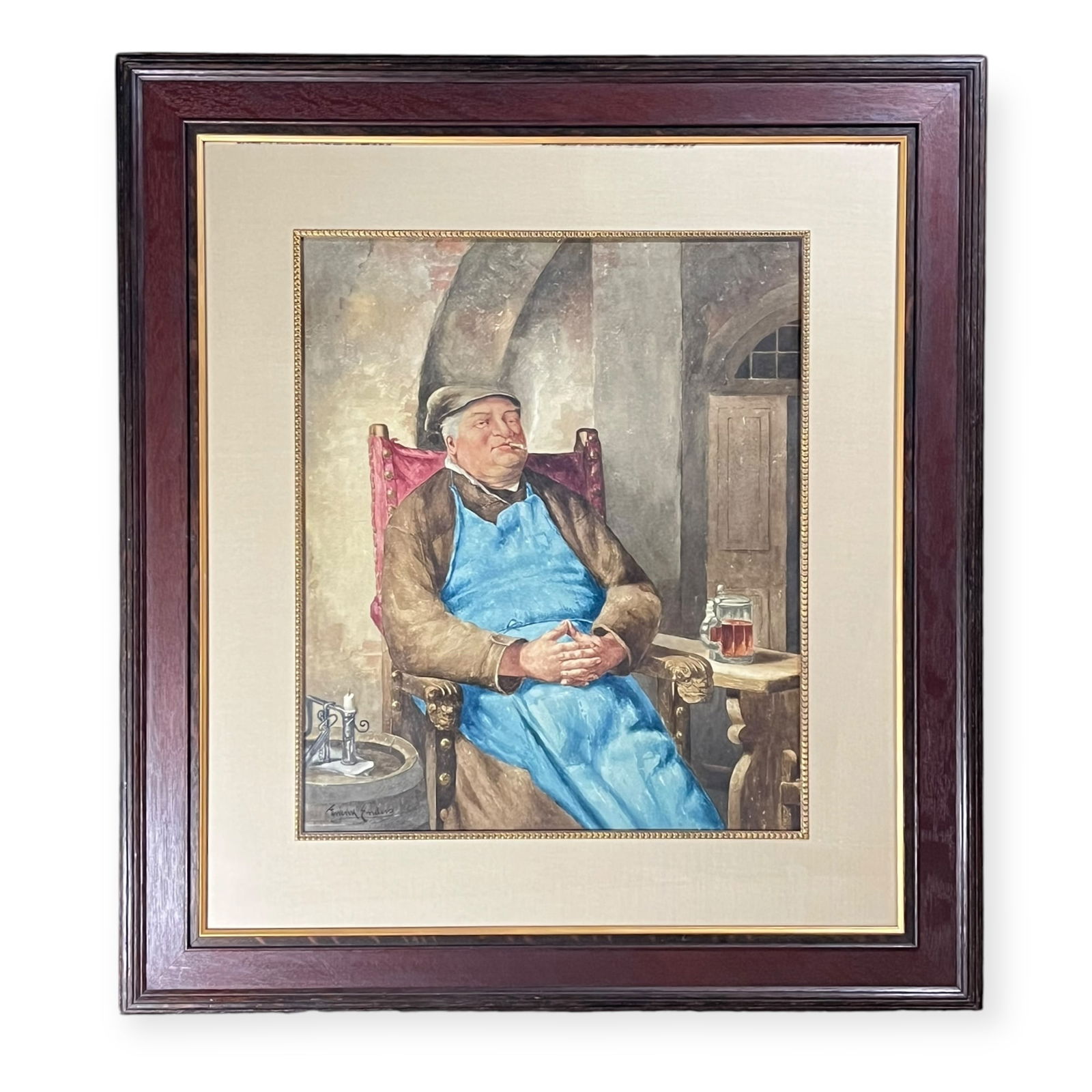 Frank Enders (Wisconsin, 1860-1921), Watercolor of German Man: Frank Enders (Wisconsin, 1860-1921), Watercolor of German Man, 19.5 x 23 (image), 32 x 36 inches framed, signed lower left, Archival framing and matting by Bressler-Eitel, Milwaukee Wisconsin.