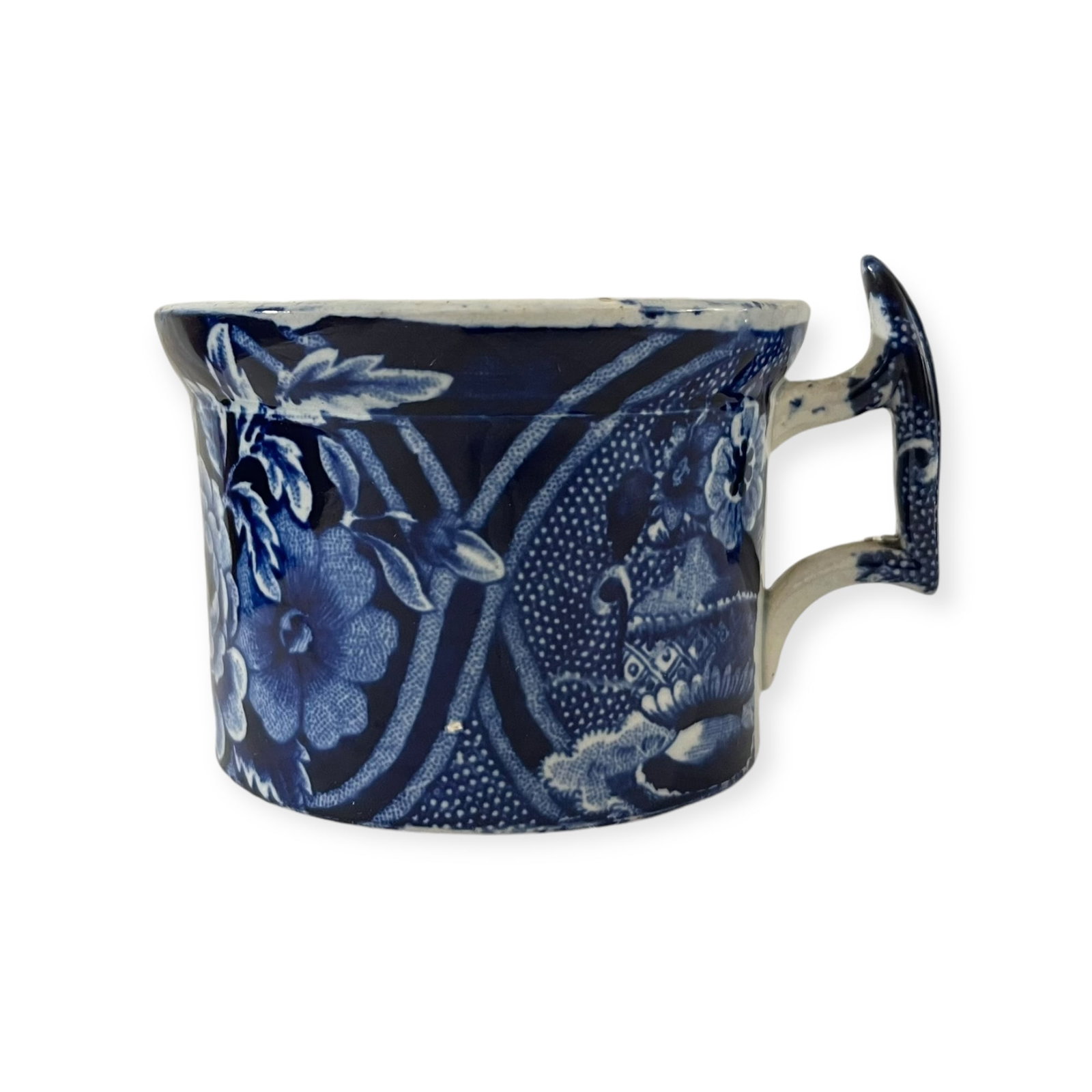 Historical Blue Staffordshire Mustard Pot: Small mustard pot measuring 3 inches in diameter.