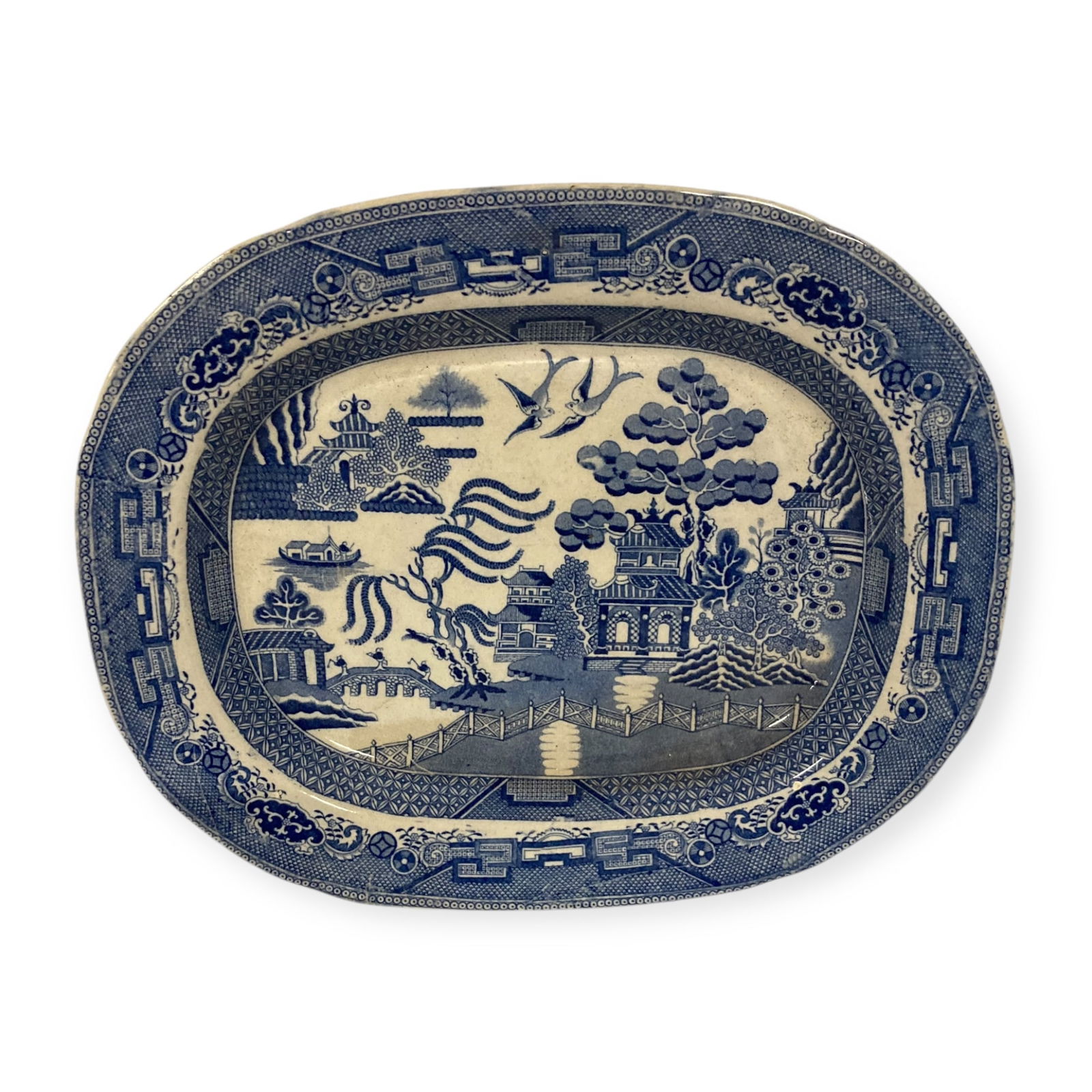 Early Marked Staffordshire Blue & White Transfer Platter (1 of 2)