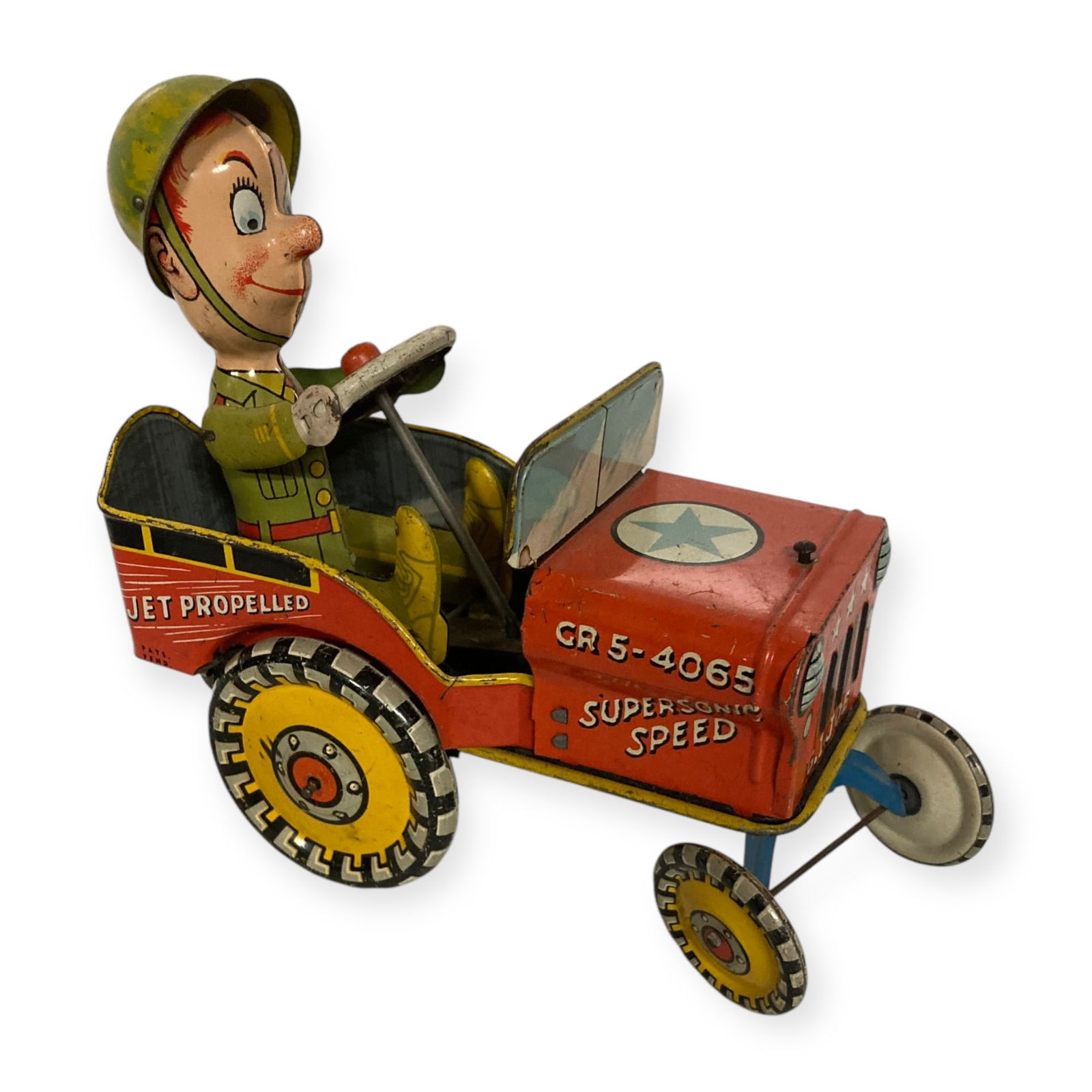 Unique Art Tin Wind-Up J.I. Joe Jouncing Jeep (1 of 3)