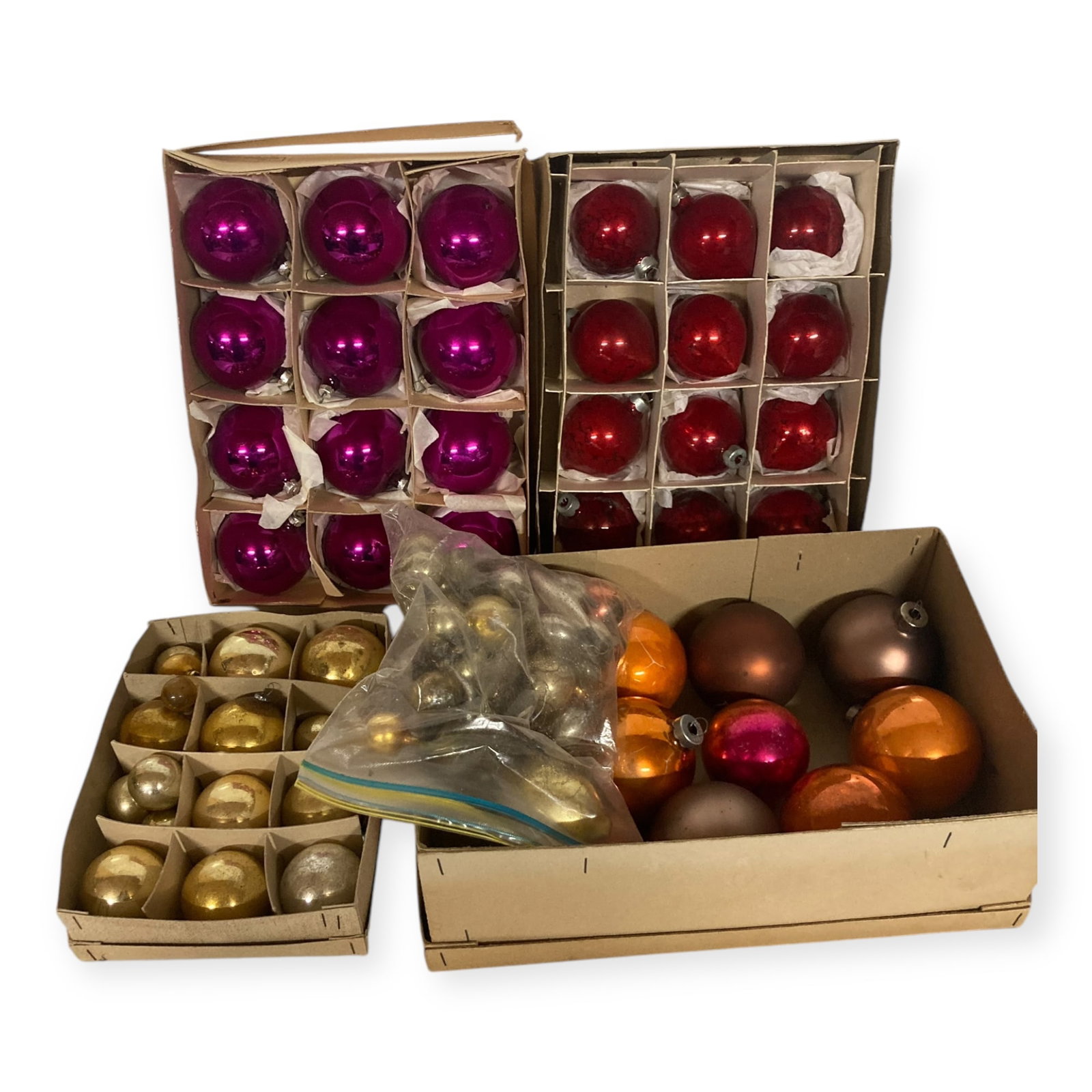 Large Selection Of Vintage Glass Christmas Ornaments: Large selection of vintage glass Christmas ornaments. Various colors and sizes.