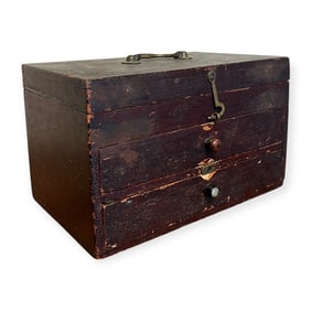 19th C Wooden Chest in Red Paint