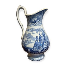 Large Blue & White Transferware Water Pitcher